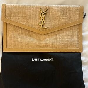 YSL Uptown Raffia Clutch